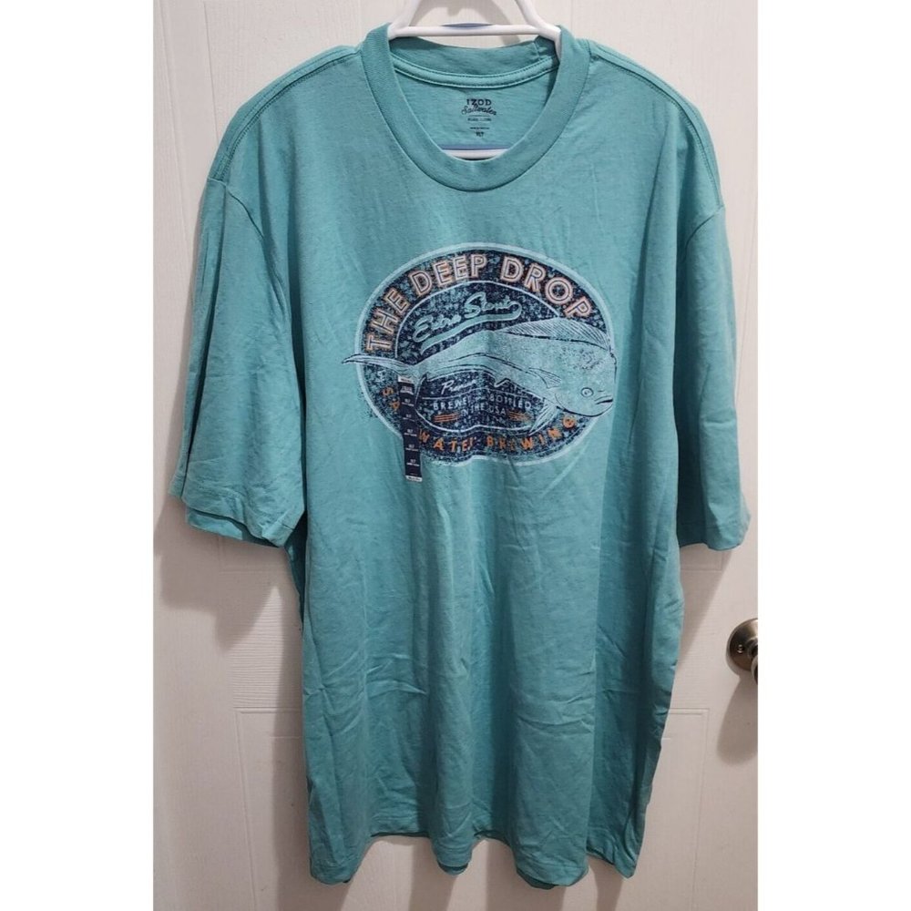 NEW IZOD Saltwater Relaxed Classics Blue Brewing Mahi Mahi T-Shirt Size XLT